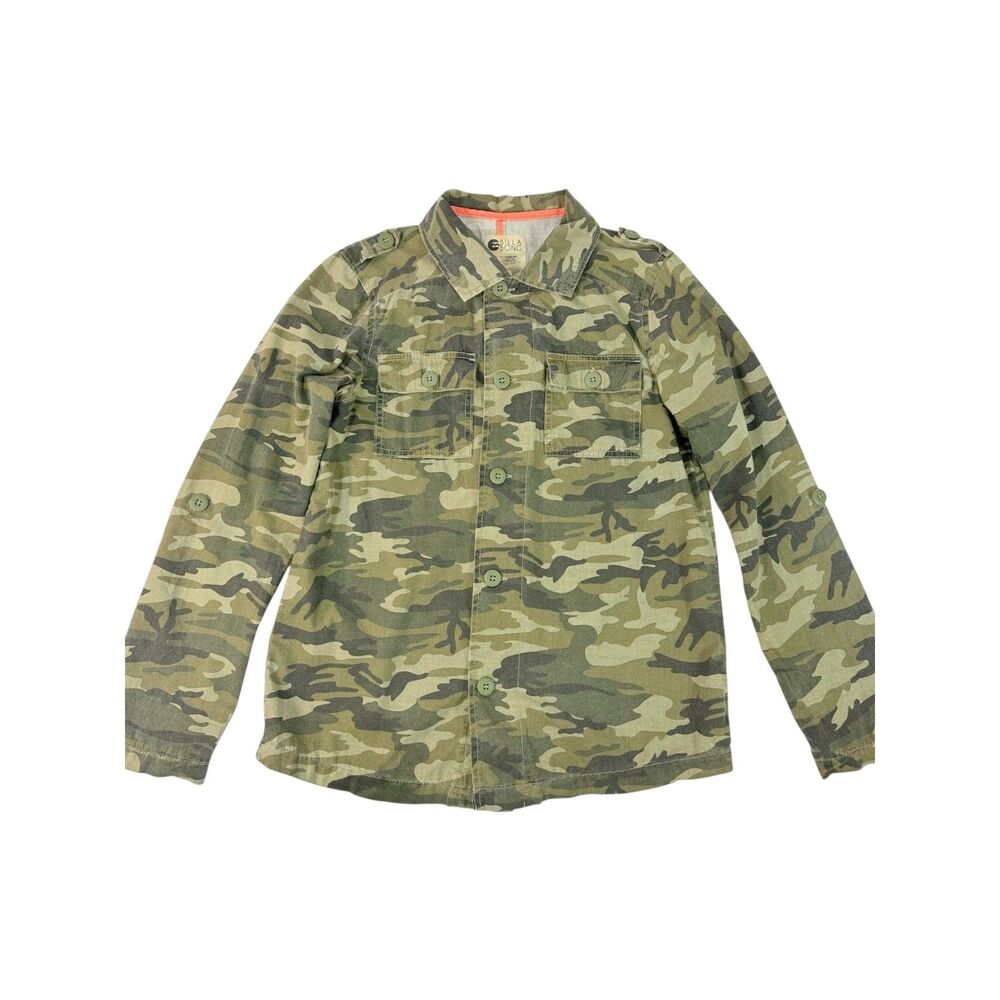 Billabong Y2K Camo Button Down Shirt Womens Small Neon Coral Trim Cotton